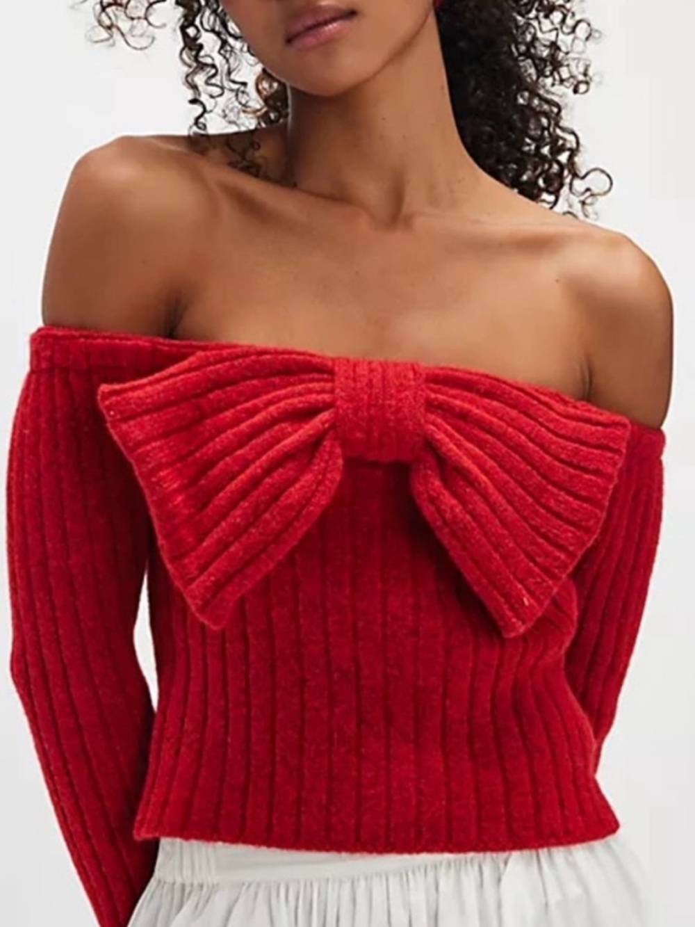 Tach Clothing Isolda Red Knit Top Sweater with Big Bow size M Medium
